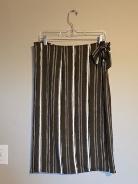 ANTHROPOLOGIE SUNDAY IN BROOKLYN Striped Brown & White Tie-Waist Midi Skirt